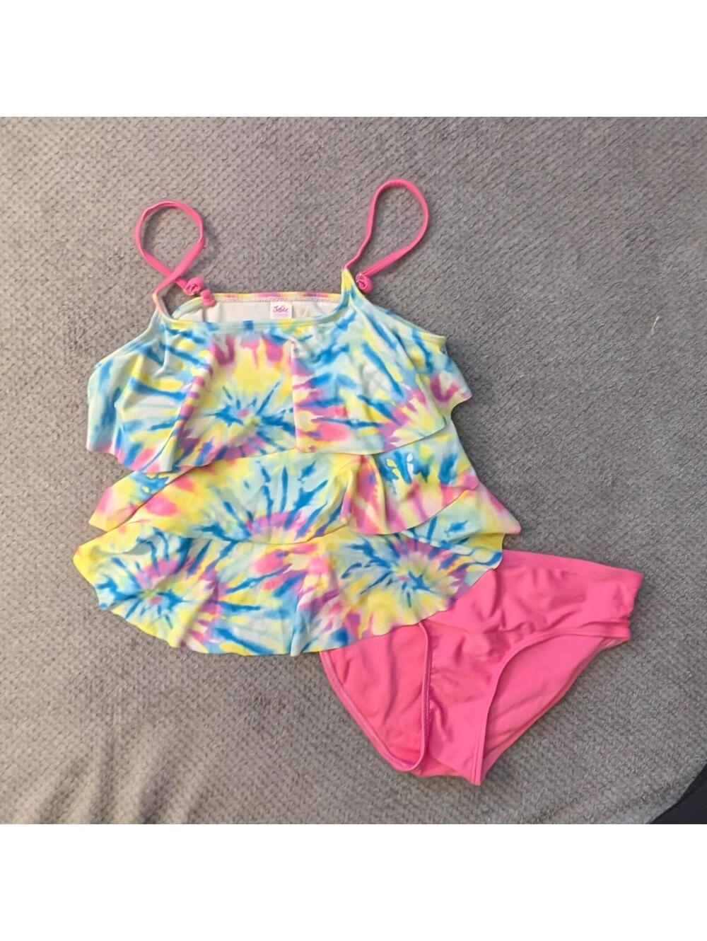 Justice Girls L/G 12/14 Tie-Dye Tankini Swim Set with Pink Bottoms